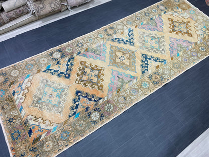 Vintage Hand Knotted Vintage 5 x 13.2 Runner Oushak Runner Rug Turkish Runner Rug Vintage Runner Rug Star Kitchen Runner Natural Wool Runner