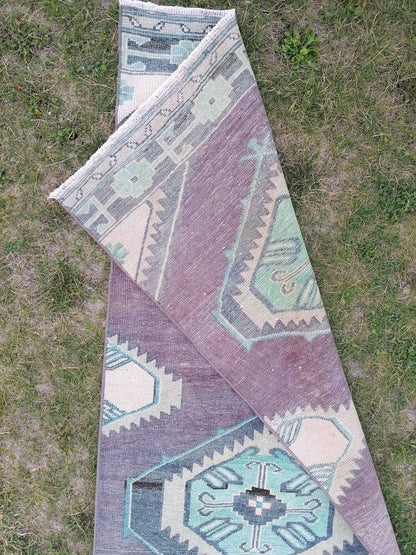 Vintage  purple runner 2'7x9'5 oushak wool runner hallway handmade runner, turkish runner rug, entery runner, kitchen runner