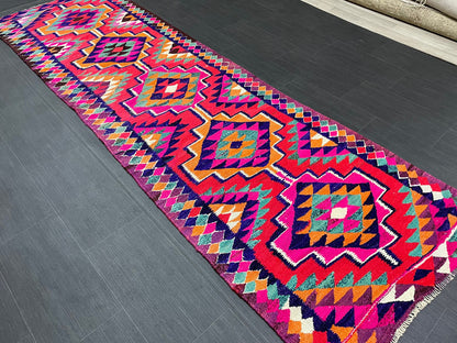 Vintage Runner rug 3 x 9.8 Handmade Flat woven Runner Kilim Runner Rug Boho Oriental Runner Vintage Flat weave Rug Wool Carpet Rug