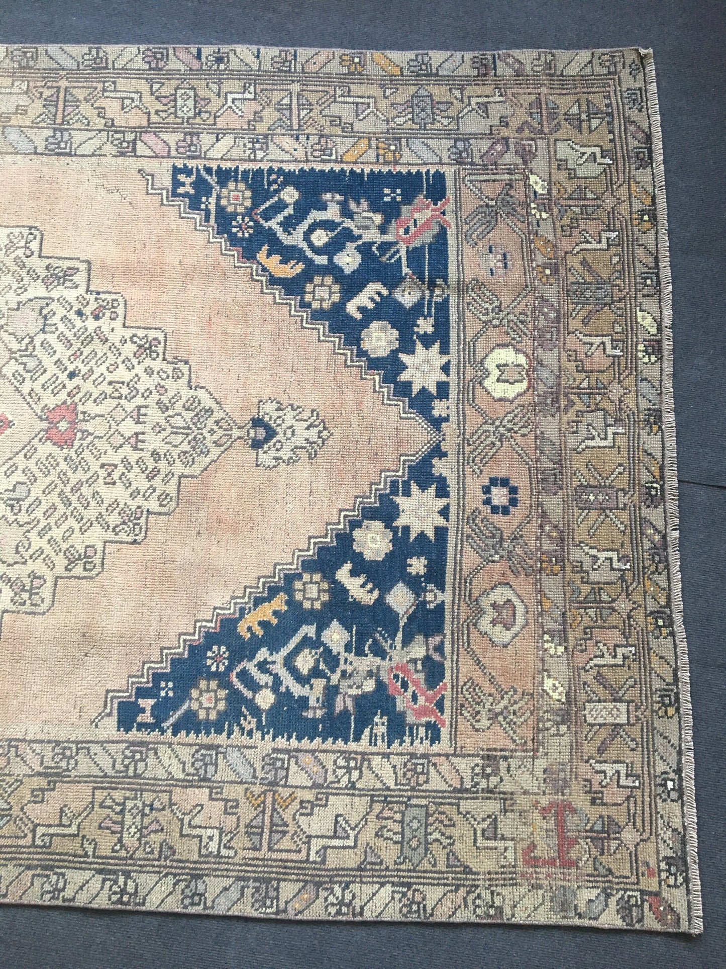 4.5x8 feet handmade area rug, vintage turkish muted rug, bohemian antique blue rug, persian motif kitchen floor rug, bedroom rug,hallway rug