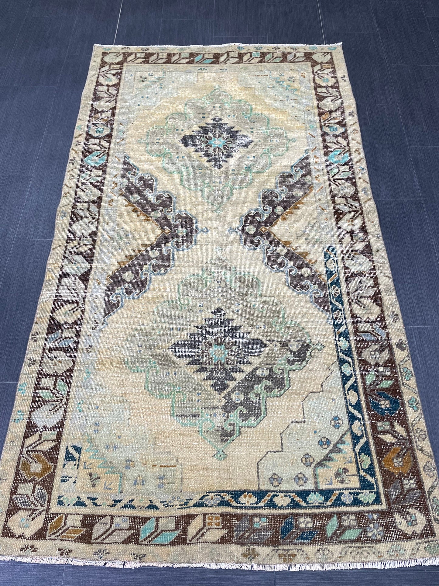Muted Turkish 3.7 x 6.6 Rug Handmade Rug, Rustic Rug Hand Knotted Rug, Rug Runner, Turkish Rug, Farmhouse Rug, Vintage Rug, Wool rug