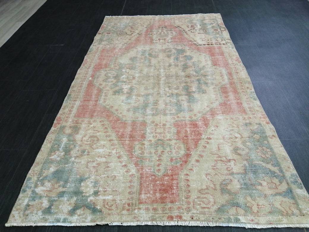Vintage WOOL RUGS, 3.8 x 6.2 Vintage Rug Turkish Oushak  Rug, Hand Made Rug, Living Room Rug, Oushak Rug, Farmhouse  Rug, Oriental Rug,
