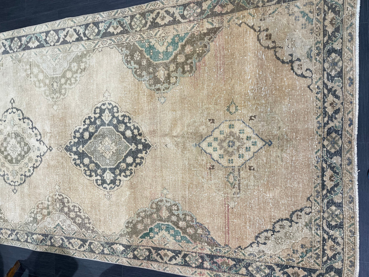 Muted Vintage Runner Rug Vintage Oushak Runner Rug 4.7 x 13 Hallway Runner Rug Turkish Kitchen Runner Rug Antique Wool Oriental Runner Rug