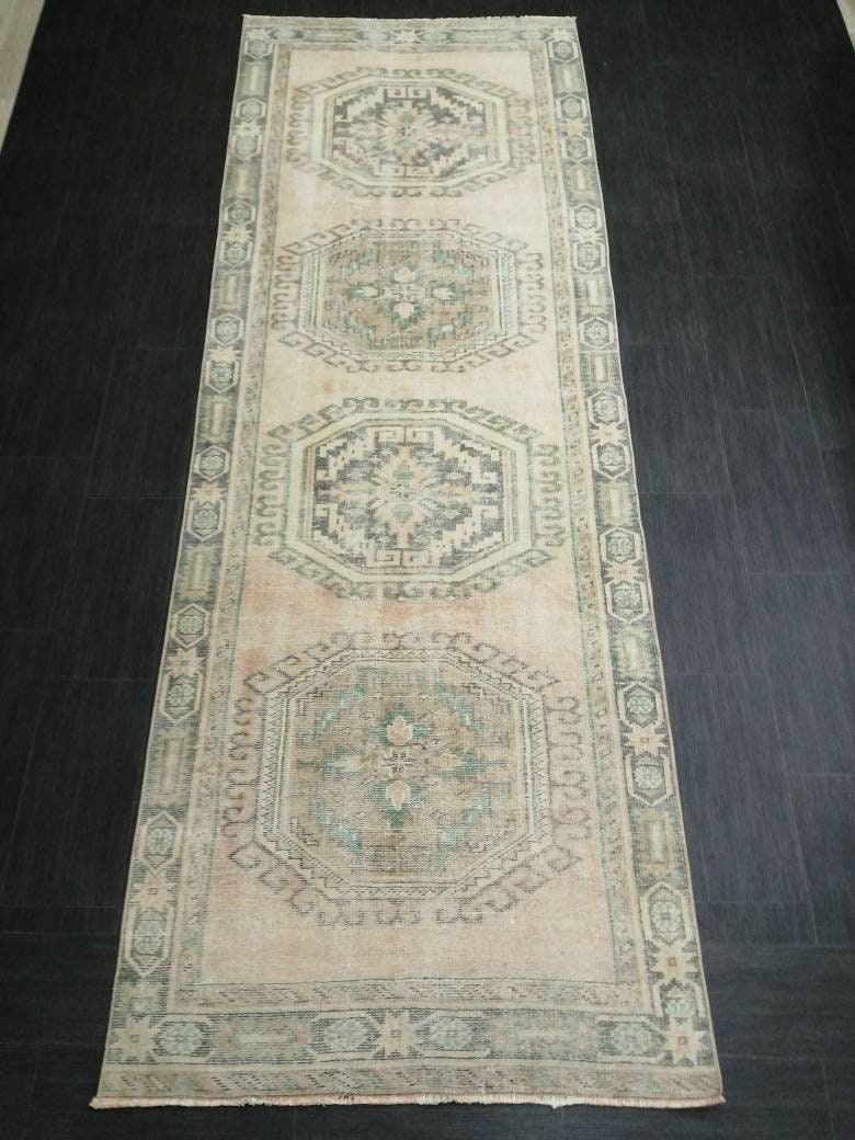 Turkish Runner Rug 3.9 x 11 Muted Vintage Runner Persian Hallway Runner Rug Kitchen Runner Rug Oriental Distressed Runner Rug Muted  RUNNER