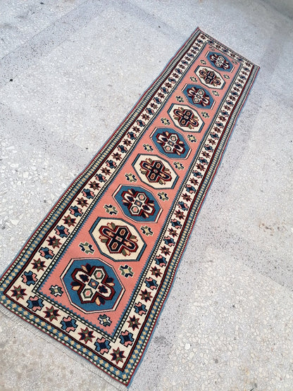 9'x2'4 turkish runner rug,oushak  runner rug,vintage rug,kitchen rug,vintage oushak rug, vintage anatolian rug,unique hand made rug,bohemian