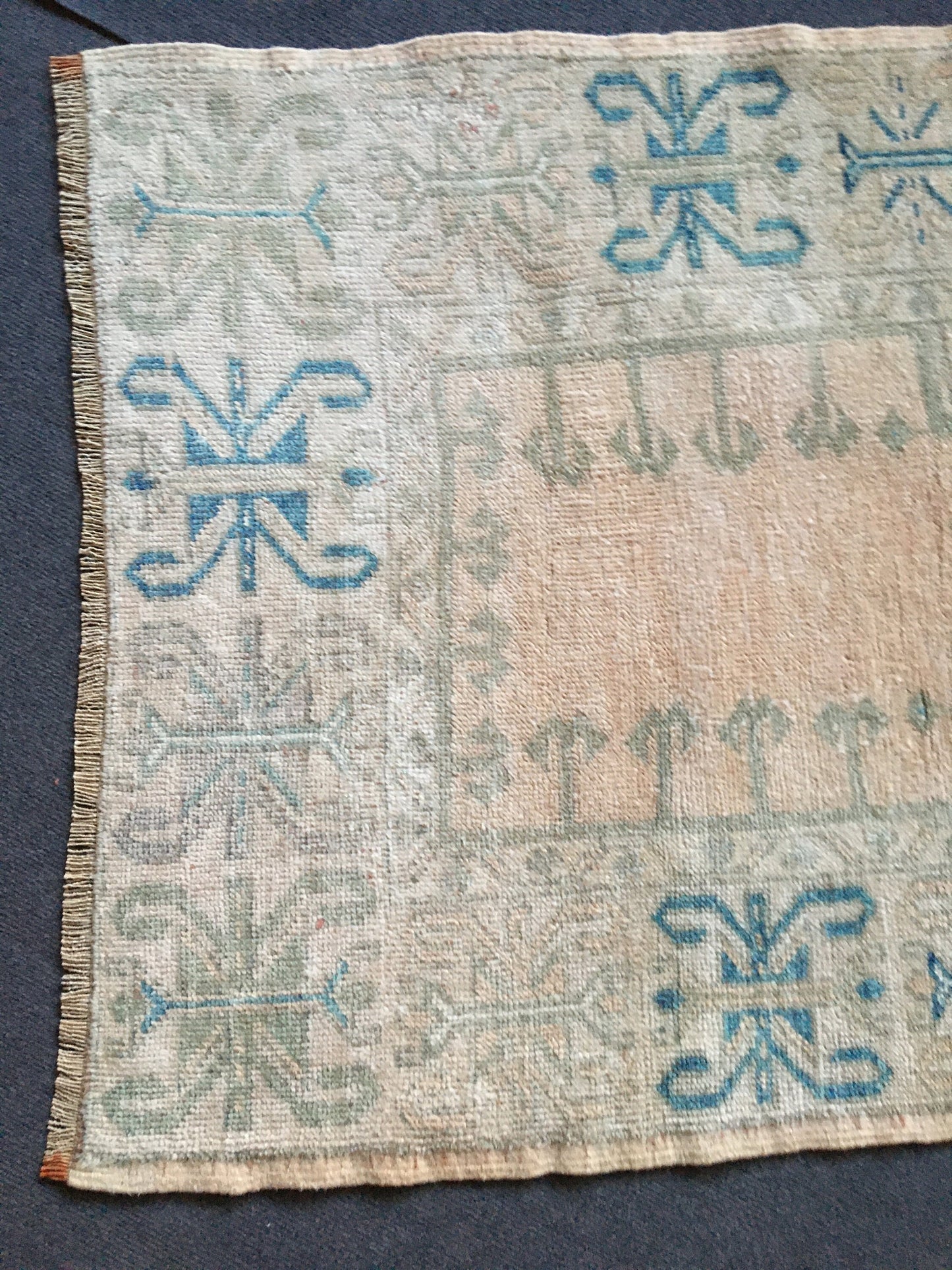 3x4 feet large turkish floor rug, handmade natural teal mini area rug, oushak bedroom rug, living room wide rug,kitchen floor wool brown rug