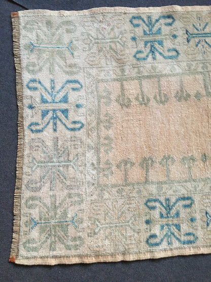 3x4 feet large turkish floor rug, handmade natural teal mini area rug, oushak bedroom rug, living room wide rug,kitchen floor wool brown rug