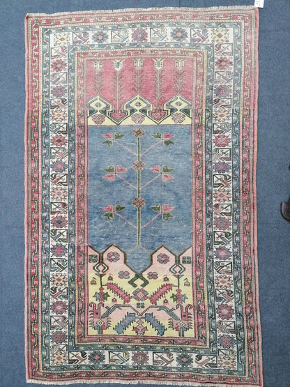 Anatolian wool rug, vintage handmade knotted rug,bohemian area rug 4x6'5 ft