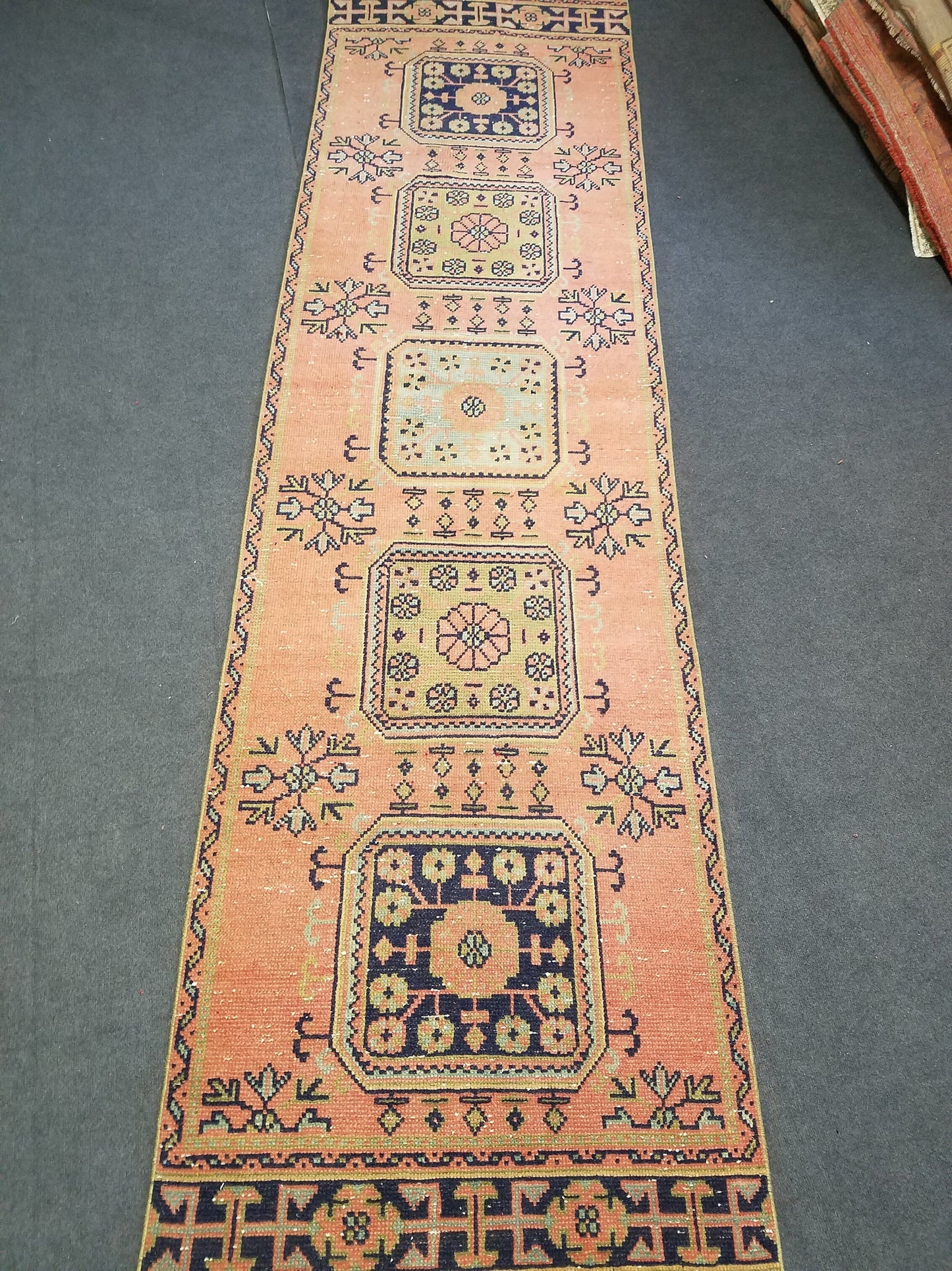 Oushak turkish runner rug, vintage rug, vintage oushak runner rug, vintage anatolian rug,unique hand made rug,kitchen runner rug 11'10x3' ft