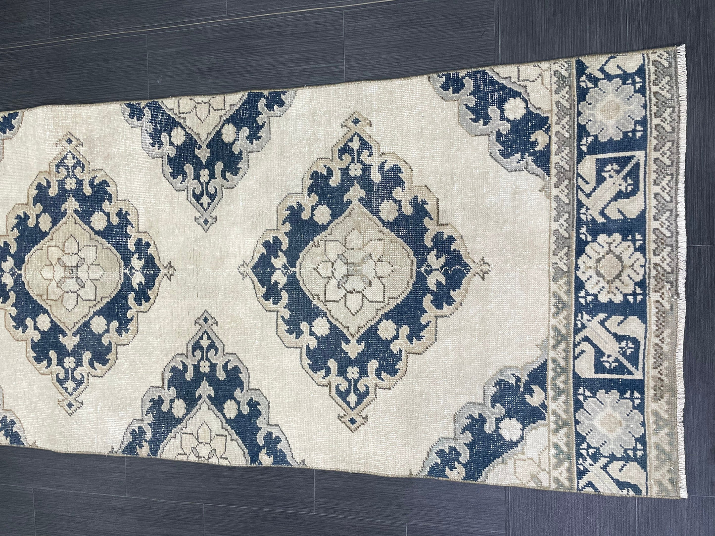 WOOL Handmade Runner Rug Turkish Runner Rug 2.7 x 12.3 Muted Vintage Hallway Runner Rug Kitchen Runner Rug Persian Runner Rug Navy