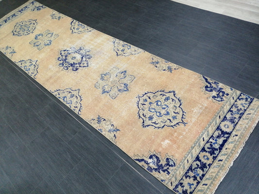 3 x 12  Blue Oushak Runner Rug Turkish Runner Rug Vintage Runner Rug Hallway Runner Rug Kitchen Runner Rug Wool Runner Rug Wool Oushak Rug