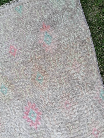 Hallway wool runner rug, handmade runner rug 2'10x6 blue bohemian rug, vintage oushak runner, turkish runner rug