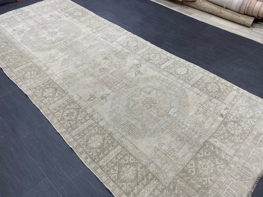 Muted Vintage Oushak Runner Rug Turkish Runner 4.5 x 10.8 Rug Vintage Runner Rug Hallway Rug Kitchen Runner Natural Wool Runner Rust color