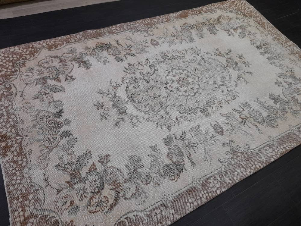 MUTED TURKISH RUG 6.4 x 10.3 Oushak Rug Vintage Oushak Rug Vintage  Rug Wool Rug Hand Made Rug Vintage Persian Rug Vintage Oriental Rug