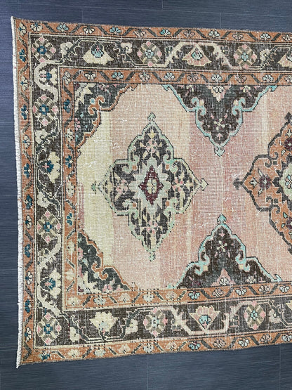 Handmade Turkish 3.8 x 6.5 Rug Handmade Rug Turkish Rug Hand Knotted Rug Muted Oushak Rug, Farmhouse Rug, Vintage Rug, Wool rug