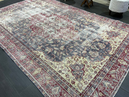 Antique Persian RUG, Turkish Oushak 6.3 x 10 Rug, Vintage Distressed Rug, Vintage Rug, Wool Muted Oriental Rug, Handmade Rug,