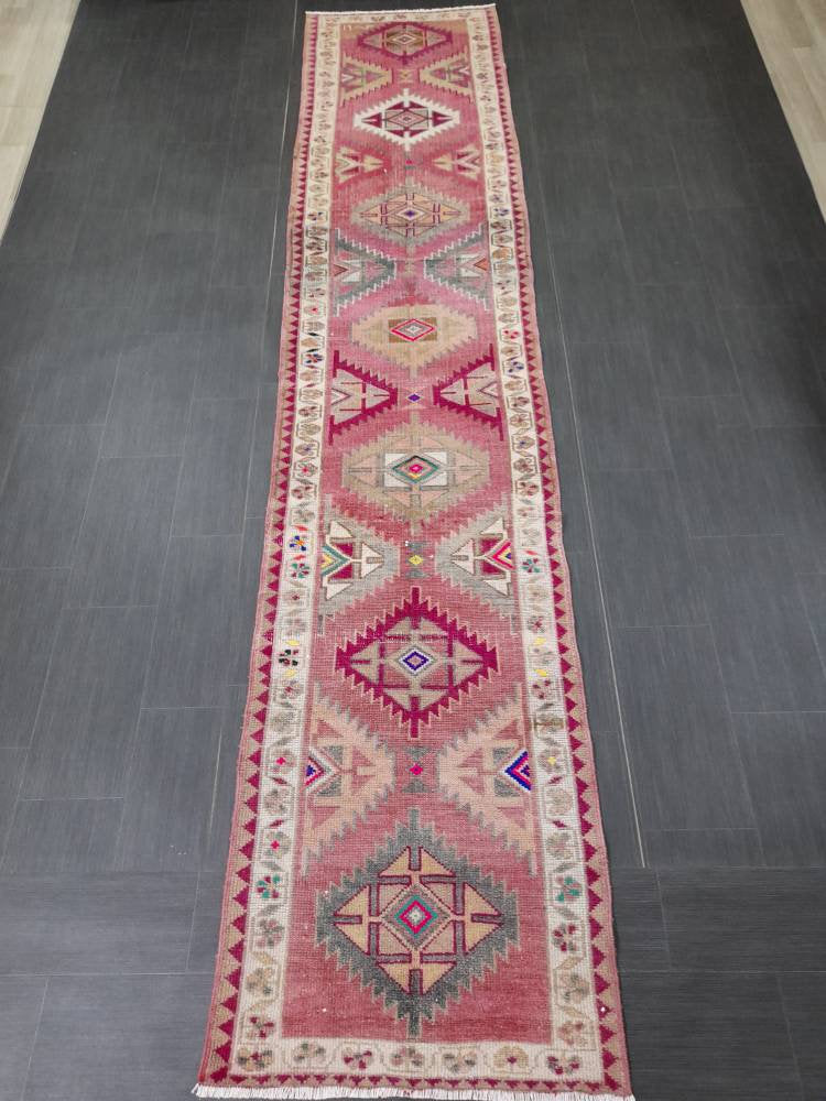 Vintage Runner,Turkish Runner Rug 2.7 x 13 Orienta Runner Rug muted Vintage Runner Rug Hallway Runner Rug Kitchen Runner Rug Wool Runner Rug