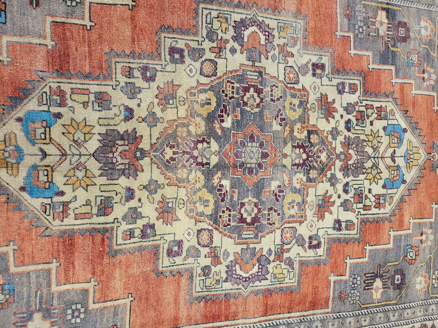 Antique RUG, Oushak 5.7 x 10 Rug, One Of A Kind Rug, Vintage Persian Rug, Blue Vintage Rug, Fine Wool Unique Rug, Rear Turkish Rug,