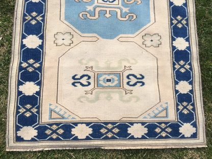 Vintage Turkish RUG Hand Knotted Oushak Rug Handmade Rug Bohemian Rug, Aqua Blue Rug Vintage Oushak Rug Vintage Rug 6.6 x 4 Wool Rugs