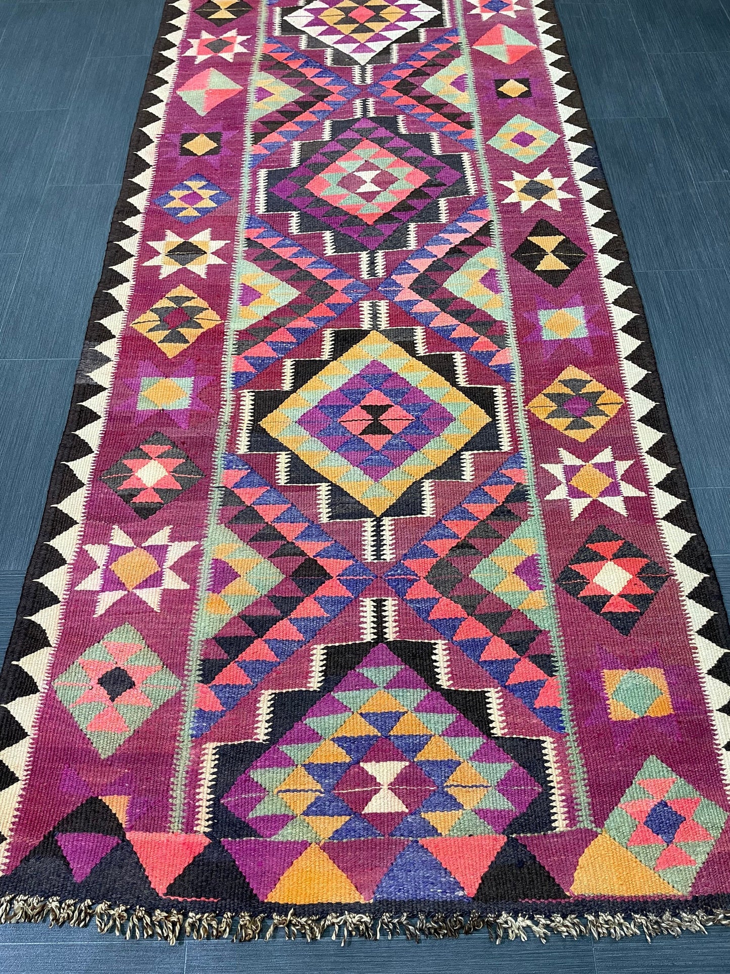 Vintage Runner rug 3.4 x 12.5 Handmade Flat woven Runner Kilim Runner Rug XL Oriental Runner Vintage Flat weave Rug Wool Carpet Rug