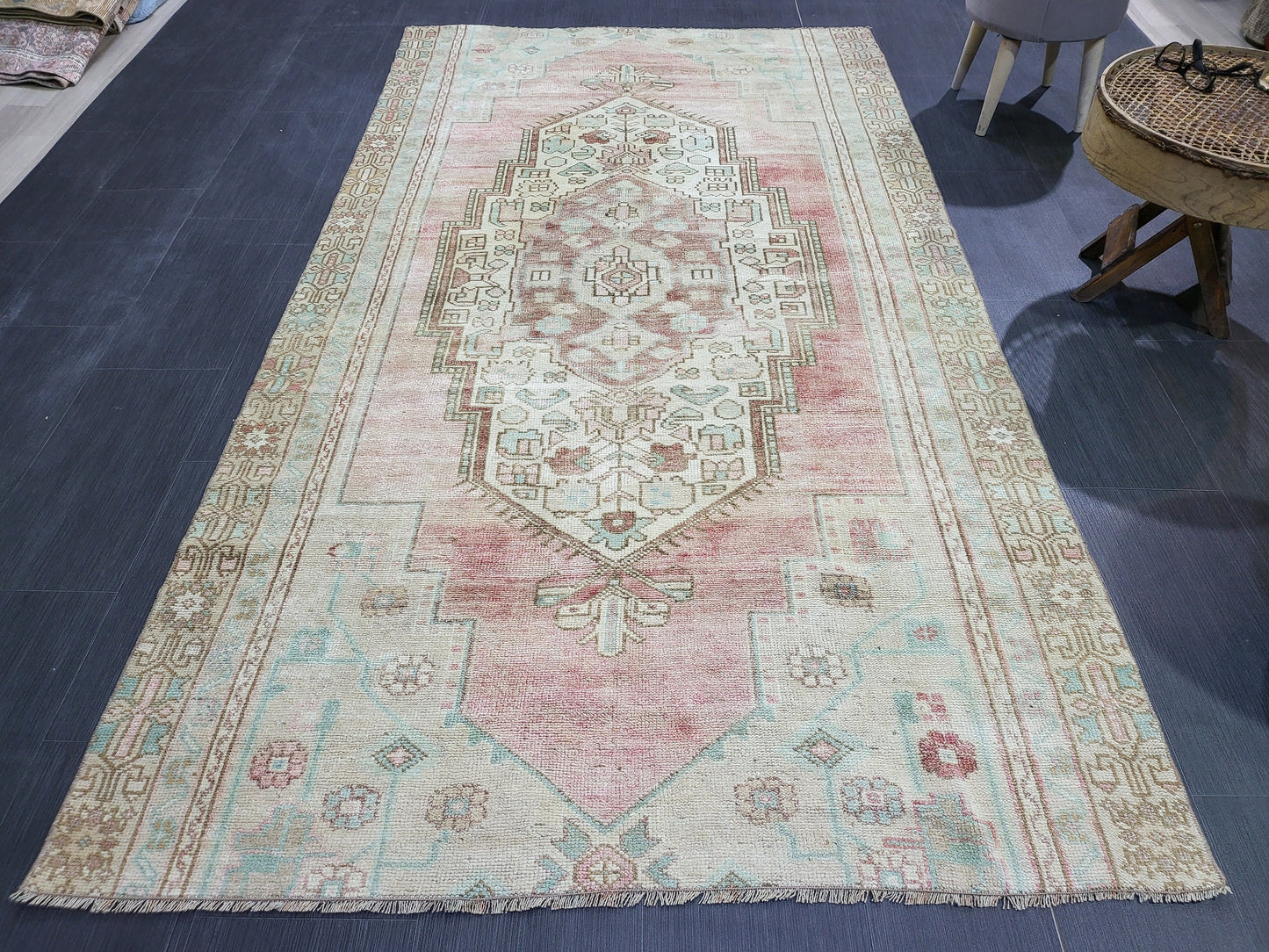 Antique Rug, Muted TURKISH RUG, 4.5 x 8.2 VINTAGE Rug, Living Room Rug, Oushak Rug, Handmade Rug, Earth Tones rug, Persian Rug,farmhouse rug