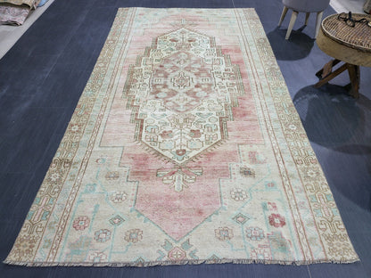 Antique Rug, Muted TURKISH RUG, 4.5 x 8.2 VINTAGE Rug, Living Room Rug, Oushak Rug, Handmade Rug, Earth Tones rug, Persian Rug,farmhouse rug