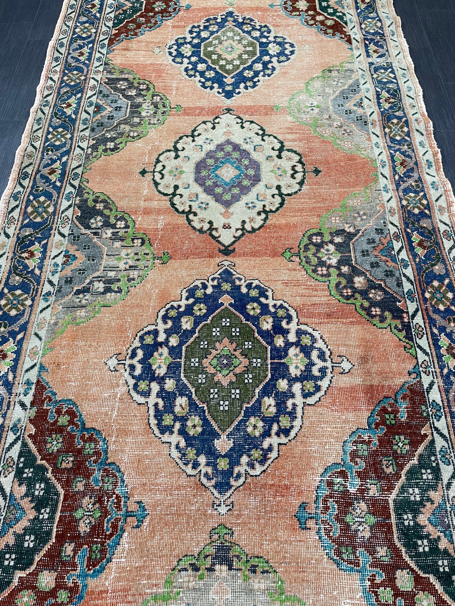 Vintage Hand Knotted Vintage 4.8 x 13 Runner Oushak Runner Rug Turkish Runner Rug Vintage Runner Rug Star Kitchen Runner Natural Wool