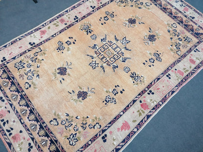 Oushak turkish wool rug 5'3x8'8 vintage handmade rug, large living room rug