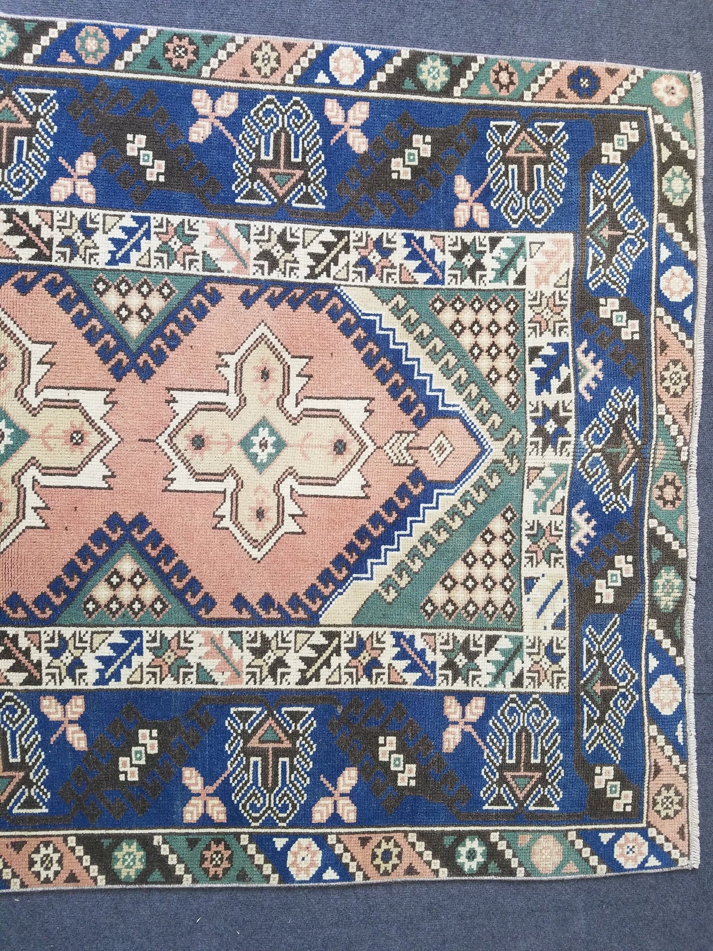 Vintage blue rug,turkish oushak rug 6'8x4'2 wool rug
