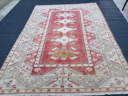 9'5x7'11 oushak turkish rug, vintage turkish rug,oushak vintage rug,vintage rug,kitchen rug,vintage anatolian rug,unique hand made bohemian