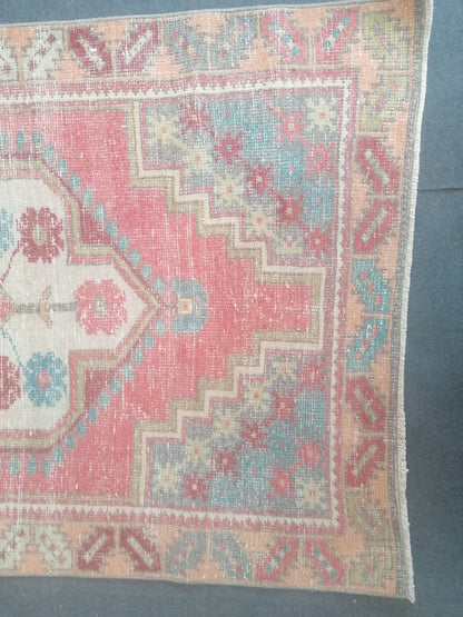 Vintage blue rug 3'10x6'1 oushak rug handmade wool rug, living room rug