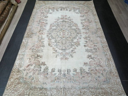 Floral Muted OUSHAK RUG 10.3 x 6.6 TURKISH Rug Oriental Vintage Wool Rug Muted Hand Made Rugs Vintage Turkish Rug