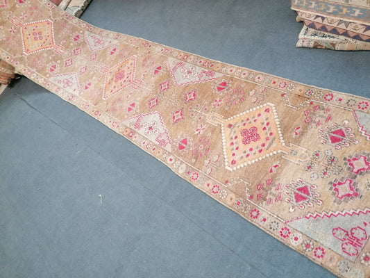 Oushak wool runner 2'10x15'8 long vintage runner, hallway handmade runner