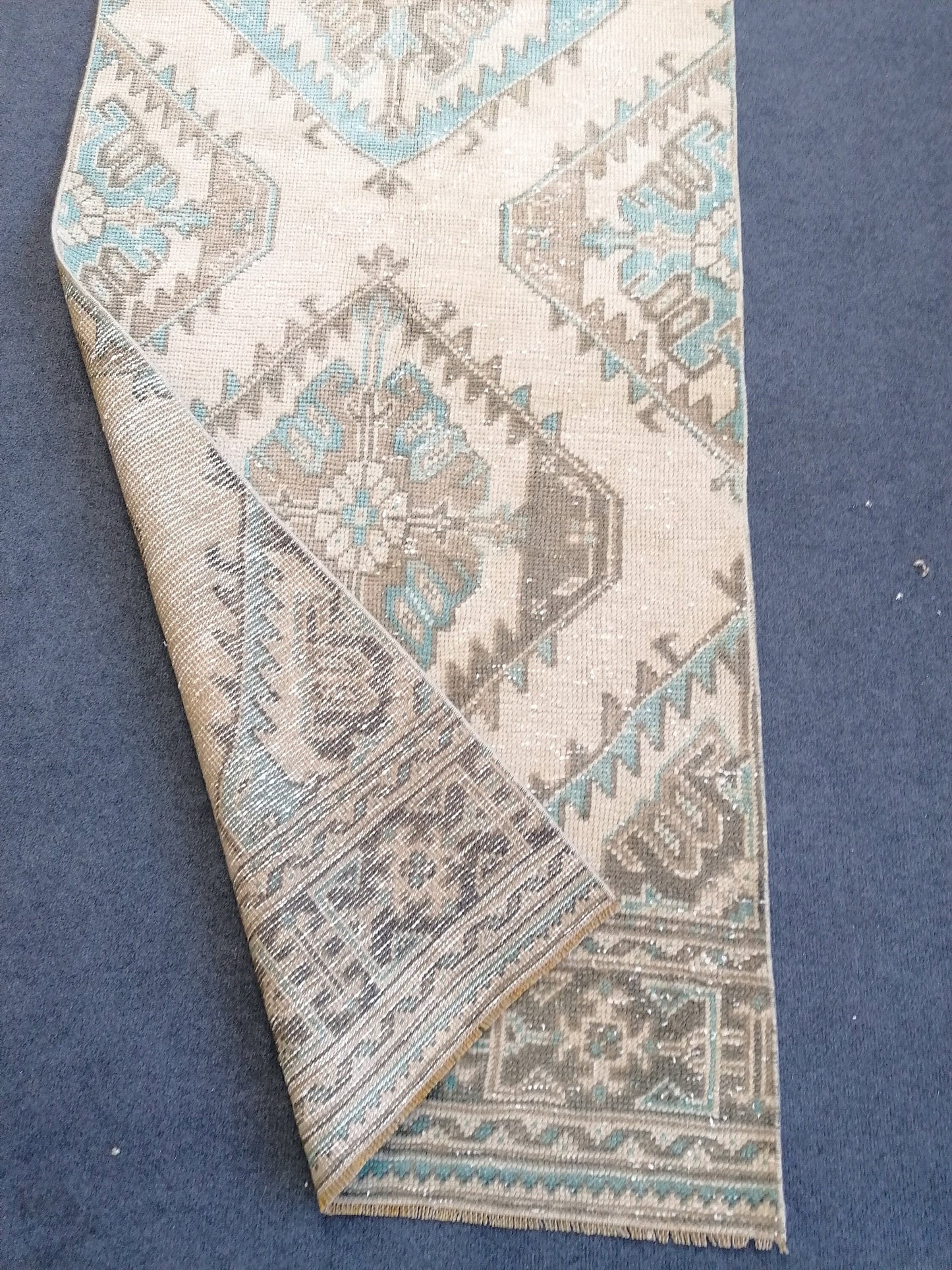 12'4x2'10 turkish runner rug, runner rug, vintage oushak runner rug, kitchen runner rug, hallway runner rug, vintage runner rug