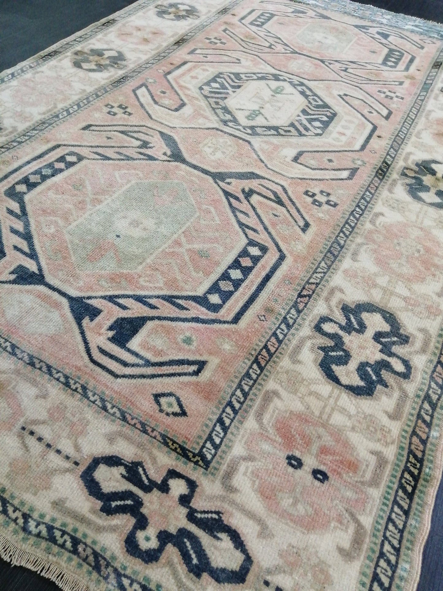 Muted OUSHAK RUG 4.6 x  7.2 TURKISH Rug Vintage Oushak Runner Rug Vintage Runner Rug Wool Rug Hand Made Rugs Vintage Turkish Rug