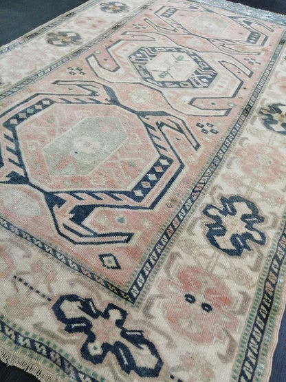 Muted OUSHAK RUG 4.6 x  7.2 TURKISH Rug Vintage Oushak Runner Rug Vintage Runner Rug Wool Rug Hand Made Rugs Vintage Turkish Rug