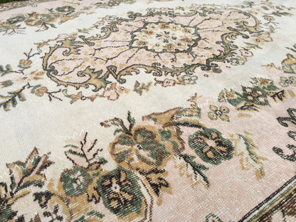 9 x 5.6 Turkish Rug Large Area Rugs Oushak Vintage Rug Oushak Rug Turkish Oushak Rug Soft Pink Rug 6x9 Muted Persian Rug