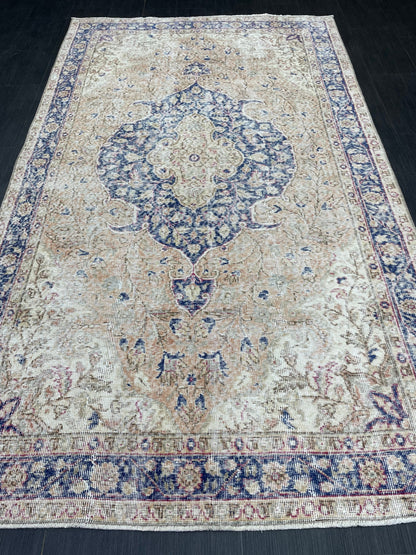 Persian RUG Vintage TURKISH 5 x 8.7 Rug Blue Vintage Rug Wool Oushak Rug Handmade Rug Hand Knotted Rug Natural Wool Rug