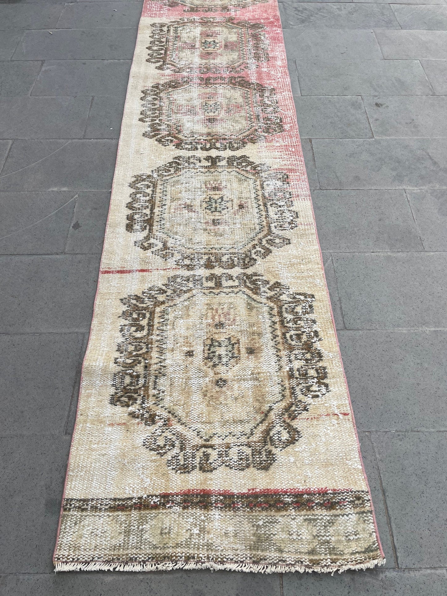 Muted Hand Knotted Extra Long Turkish Runner Distressed 2.4 x 18.6 Stairs Runner Rug Vintage Runner Rug XL Oriental Runner Staircase Runner