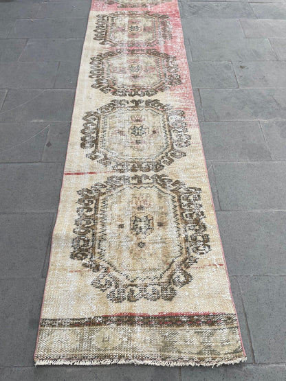 Muted Hand Knotted Extra Long Turkish Runner Distressed 2.4 x 18.6 Stairs Runner Rug Vintage Runner Rug XL Oriental Runner Staircase Runner