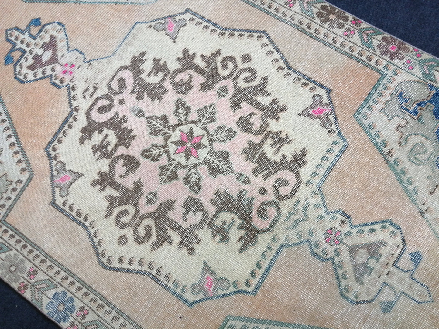 7.2 x 4.2 Turkish Rug, Oushak Rug, Hand Knotted Wool Vintage Rug, Oriental Rugs, Runner Rug, Fun Vintage Rug, Hand Made Rug 4x7 Blue Rug