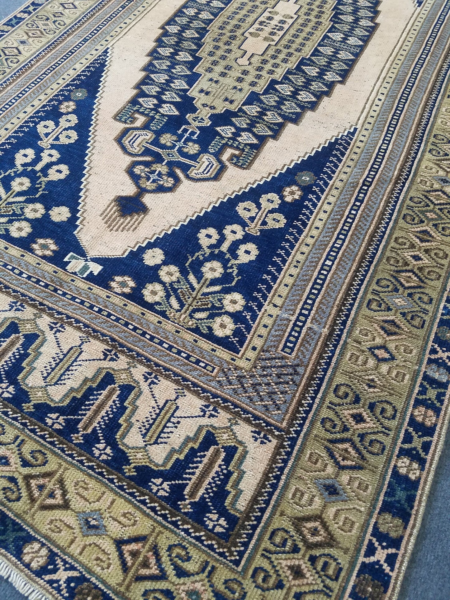4x7'7 blue rug, living room rug vintage oushak rug