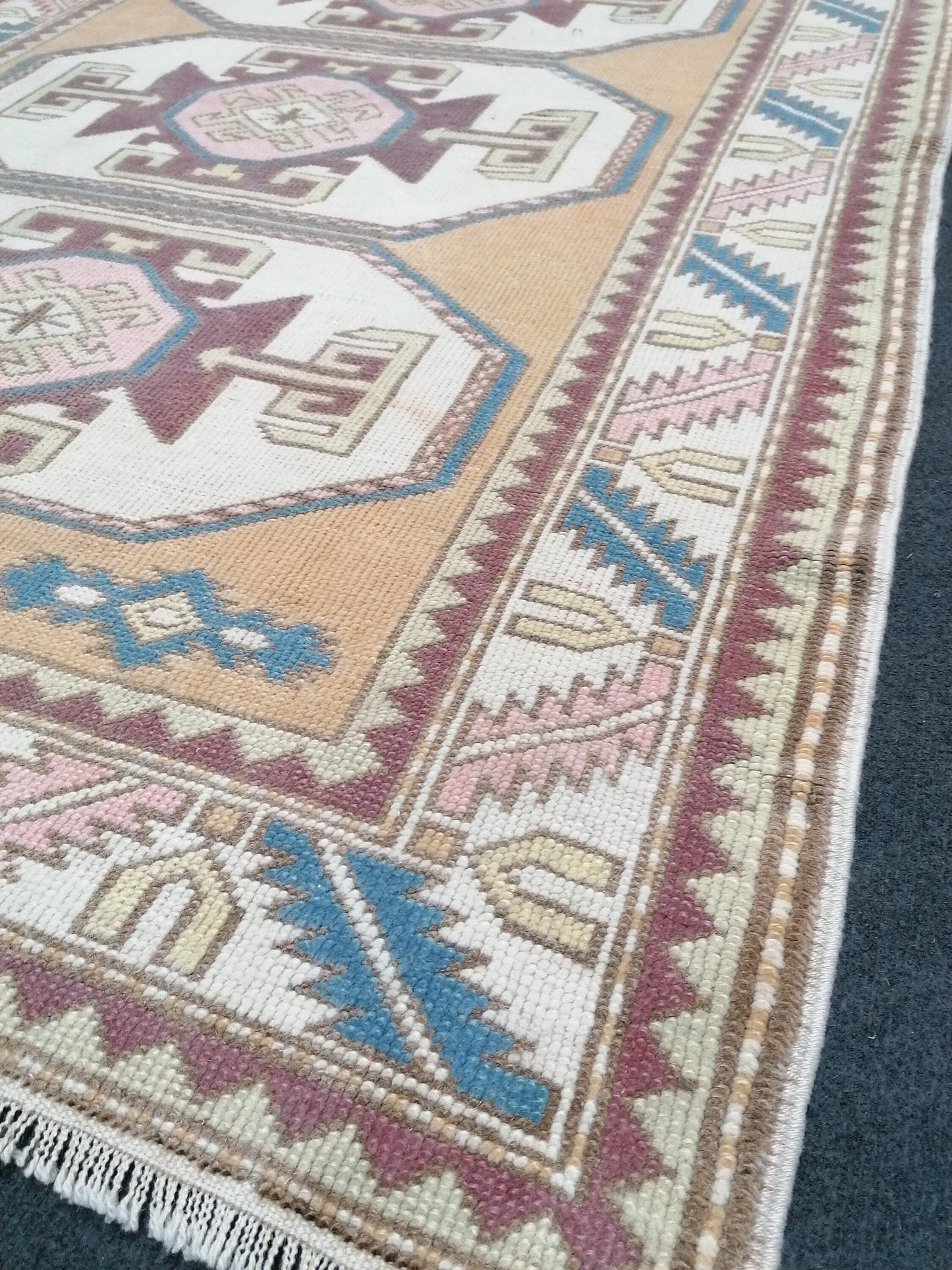 4.3x6 vintage wool rug, oushak rug, living room rug, unique hand made rug, bohemian rug