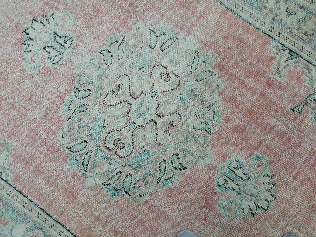 Vintage Hand Made Rug, 5.8 x 8.7 Large Oushak Rug, Pink Rustic Rug, Distressed ORIENTAL Rug, Distressed Turkish Rug, Vintage Persian rug