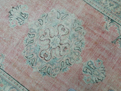 Vintage Hand Made Rug, 5.8 x 8.7 Large Oushak Rug, Pink Rustic Rug, Distressed ORIENTAL Rug, Distressed Turkish Rug, Vintage Persian rug
