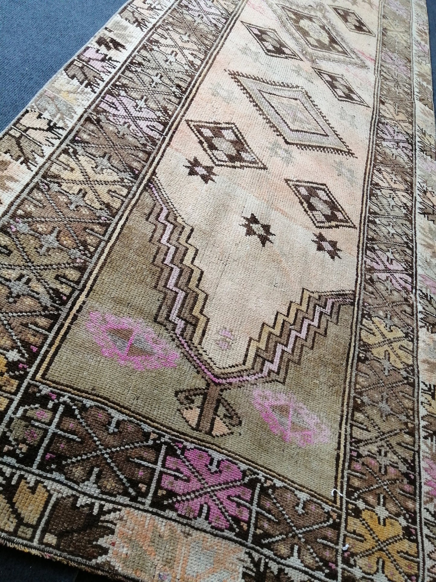 Oushak Runner Rug Turkish 3.4 x 11  Runner Rug Vintage Runner Rug Hallway Runner Rug Kitchen Runner Rug Wool Runner Rug Wool Oushak Rug