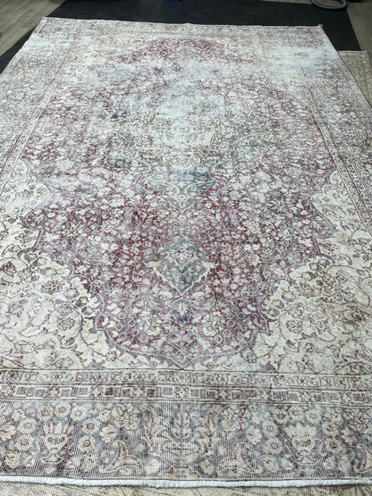 Large Muted Distressed Rug Antique 8.6 x 12.2 Old Turkish Rug Hand Knotted Rug Vintage Handmade Persian Rug Farmhouse Rug