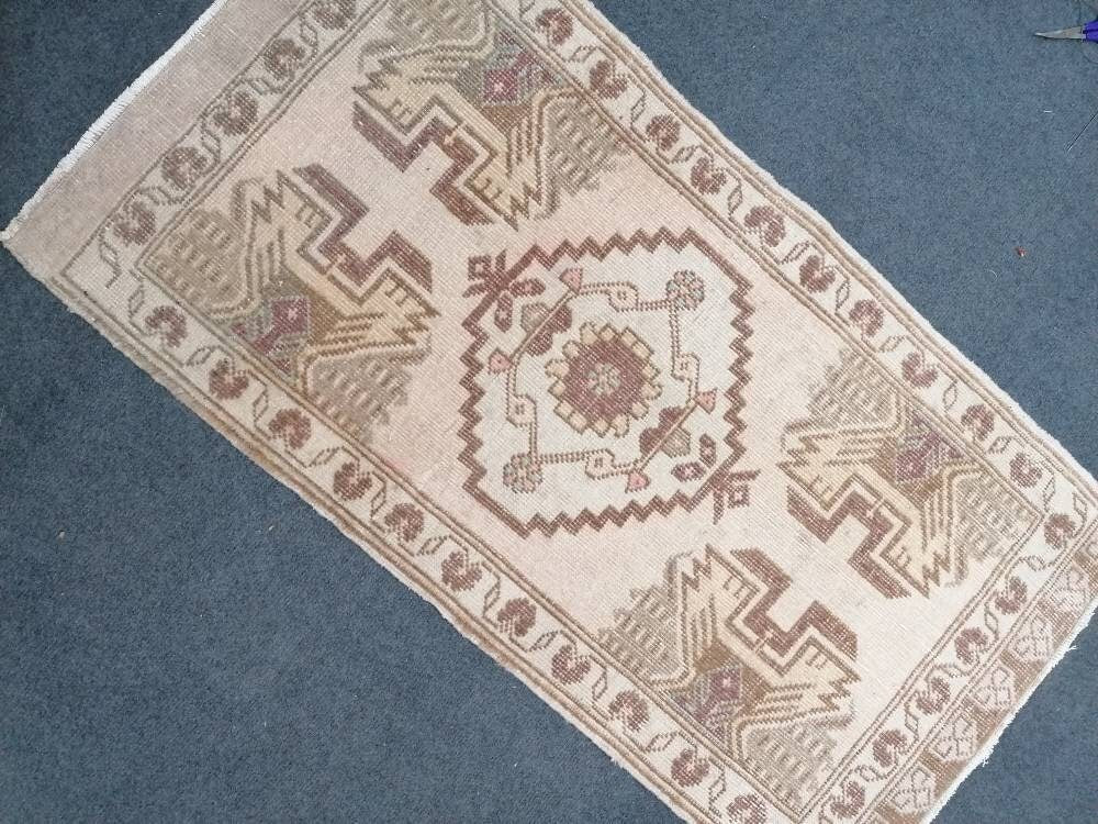 Small turkish rug, vintage rug, natural oushak rug,earth tone hand made rug 1'10x3'6 feet