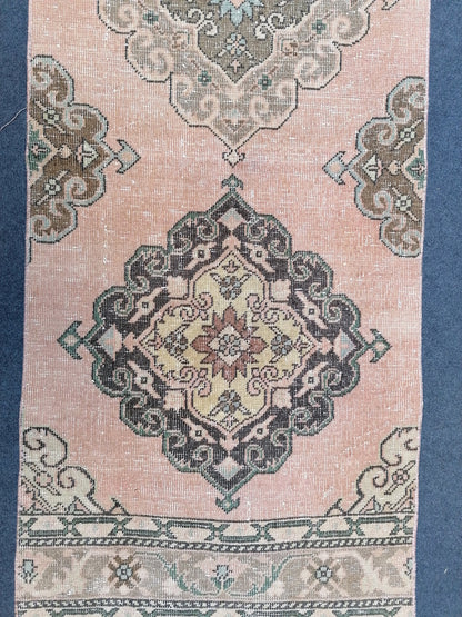 2'5x12'5 runner rug, oushak wool runner rug, vintage handmade runner, hallway runner rug, kitchen runner rug
