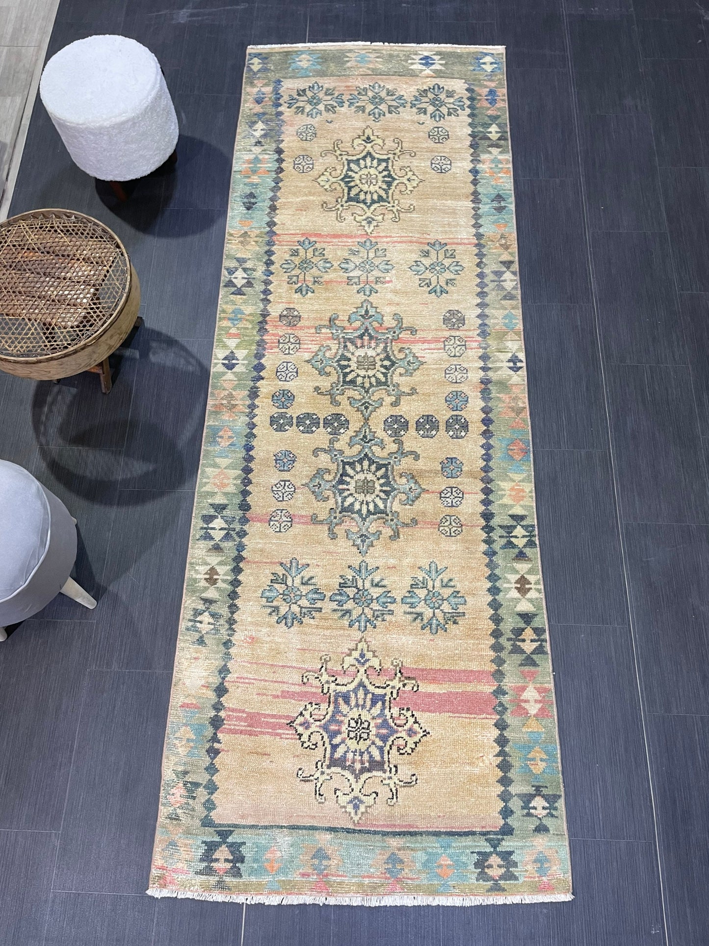 Vintage Runner Rug, 3x9 TURKISH Muted Runner Rug, Vintage Oushak Runner Rug, Quality Fine Runner Rug,Wool Oriental Runner Antique Runner Rug